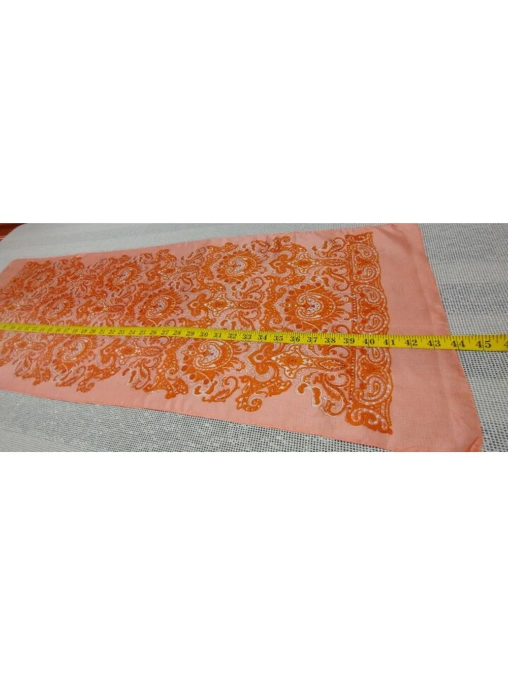 Vintage 60s 70s Boho Orange Paisley Silk Scarf Oblong Wide Hippie Bohemian Style
